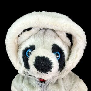 Interpur Plush Raccoon w. Gray Zip Hoodie & Red/White Striped Shirt Vintage 1983